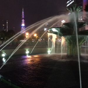 大通公園のライトアップされた噴水
